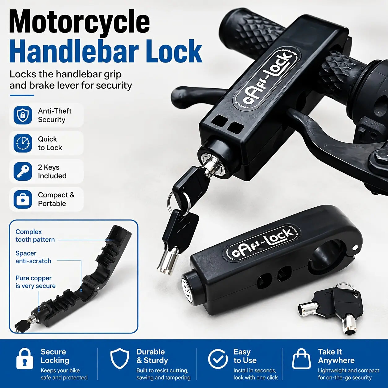 Motorcycle Anti-Theft Handlebar Lock Set - 2 Keys, ABS Throttle Lock, Keyless Combination System, Sturdy Durable Light Weight Long-Lasting, Easy Install/Remove for Atvs, Scooters, Dirt Bikes