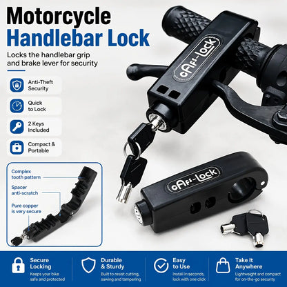 Motorcycle Anti-Theft Handlebar Lock Set - 2 Keys, ABS Throttle Lock, Keyless Combination System, Sturdy Durable Light Weight Long-Lasting, Easy Install/Remove for Atvs, Scooters, Dirt Bikes