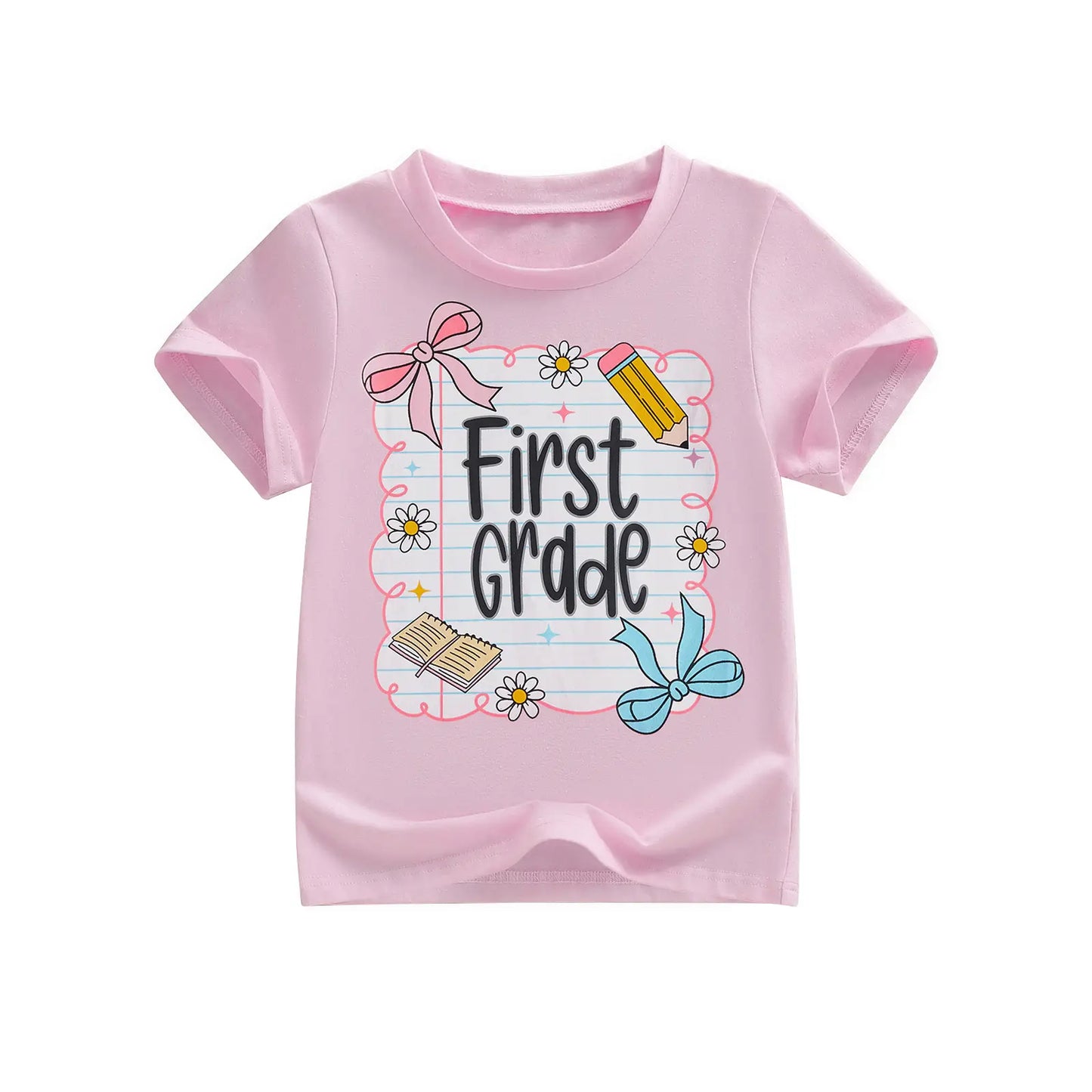 Toddler Baby Little Girl Back to School T Shirts Short Sleeve Grade Print Casual Summer Tops 4-11 Years