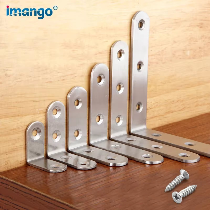Stainless Steel 90 Degree Angle Bracket Corner Brackets Joint Bracket Fastener Furniture Door Cabinet Screens Wall with Screws