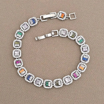 Women'S Elegant Multi-Color Zircon Silver Bracelet, Fashion Jewelry for Daily Wear & Special Occasions