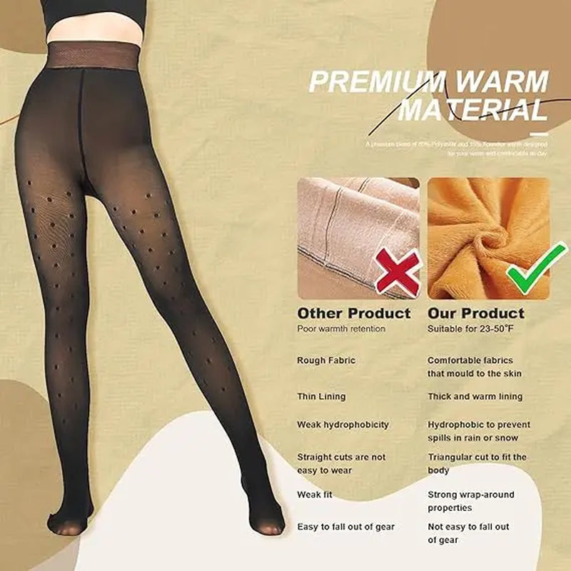 Fleece Lined Tights,Women Fake Translucent Warm High Waisted Pantyhose Sheer Thick Winter Tights, Fleece Lined Tights