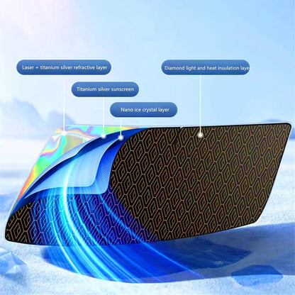 #Summervibes Laser Car Windshield Sunshade Iridescent Sun Shade, Foldable Universal Upgrade Enhanced UV Rays Reflective Sun Visor Shade Keeps Vehicle Cool #Summervibes