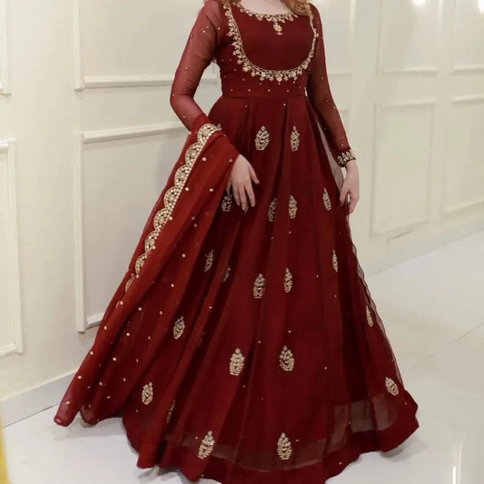 Modern Georgette Sequin Embroidery Gown with Dupatta | Indian Party & Wedding Wear for Women