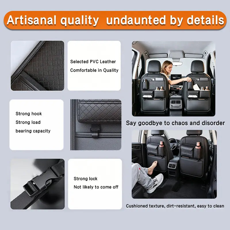 Car Backseat Organizer, Premium PVC Leather Large Capacity Storage Bag with Multi Pockets, Seat Back Protector with Cup Holder & Tissue Box Holder, Universal Car Organizer for SUV Truck Van, Must Have Car Interior Accessory