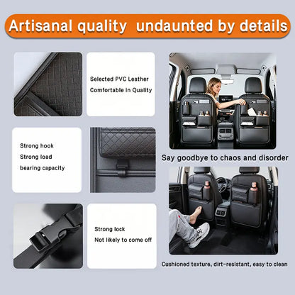Car Backseat Organizer, Premium PVC Leather Large Capacity Storage Bag with Multi Pockets, Seat Back Protector with Cup Holder & Tissue Box Holder, Universal Car Organizer for SUV Truck Van, Must Have Car Interior Accessory