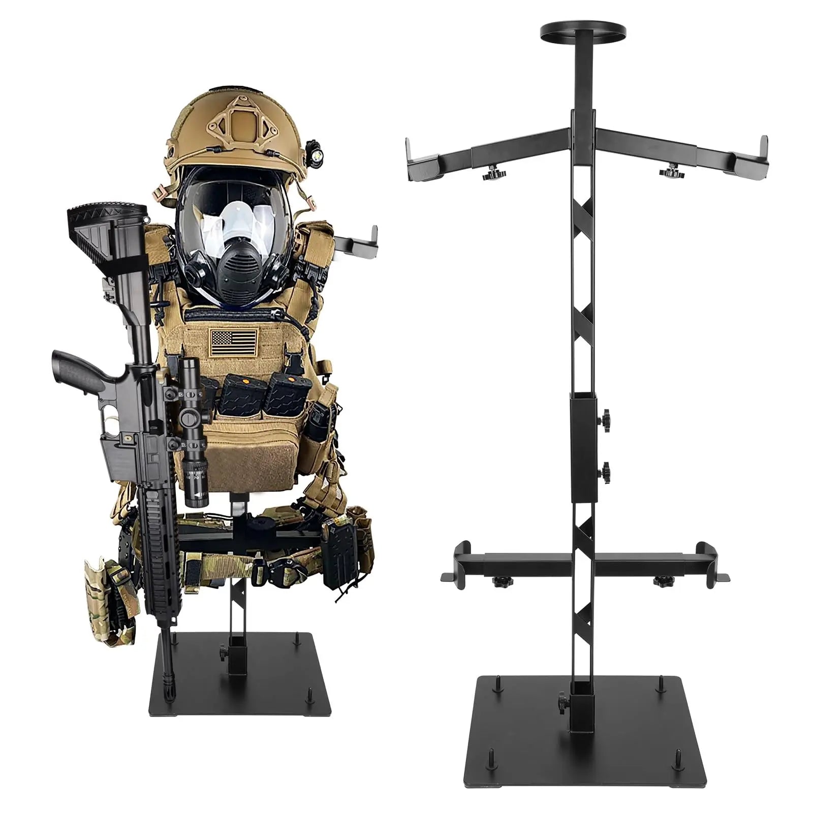 Heavy Duty Tactical Gear Stand Helmet Vest Belt Display Rack, All-Steel Adjustable Tactical Vest Hanger, Hold up to 70 Lbs, Silicone Base