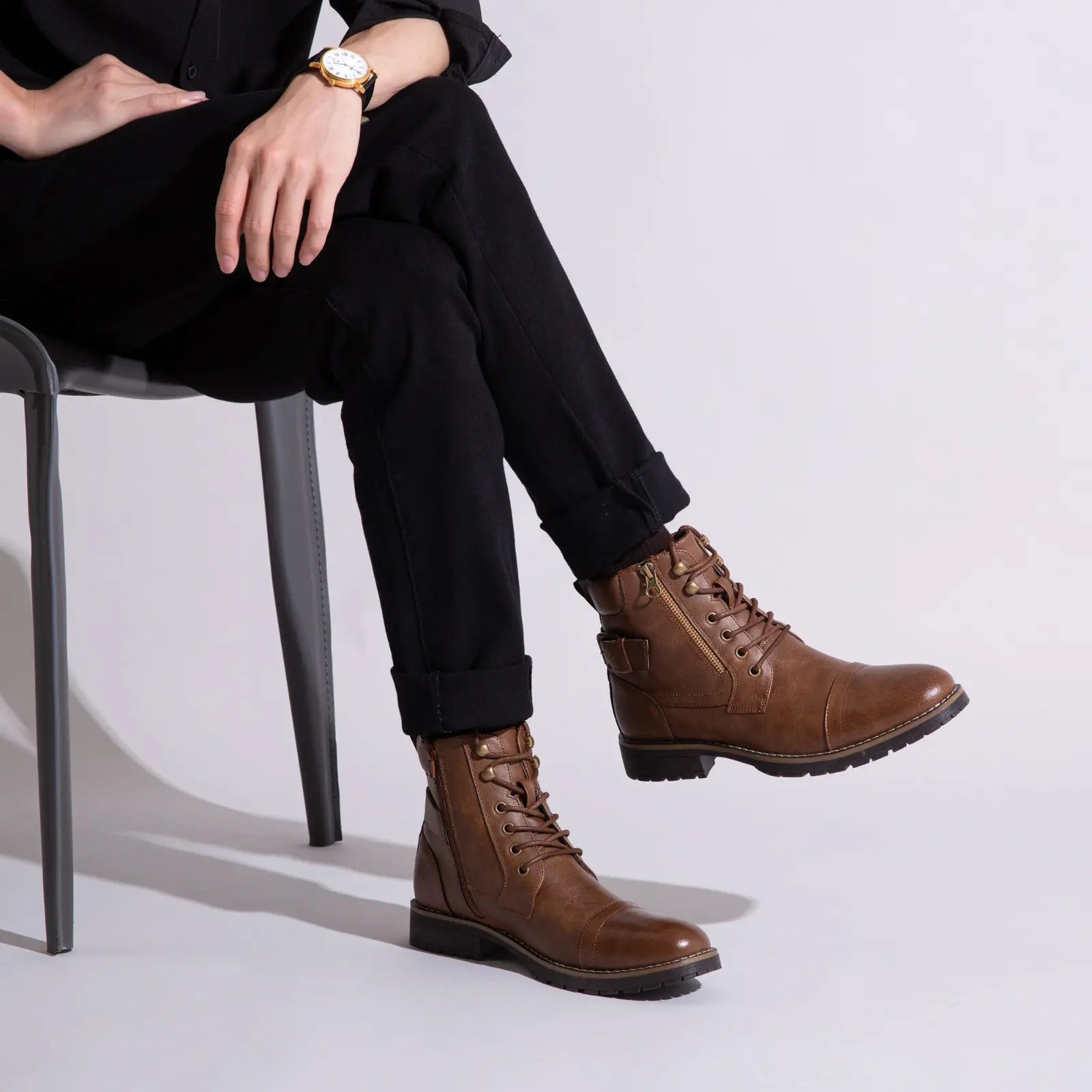 Men'S Boots Casual Dress Boots for Men Brown Boots Mens Motorcycle Combat Ankle Oxford Boots