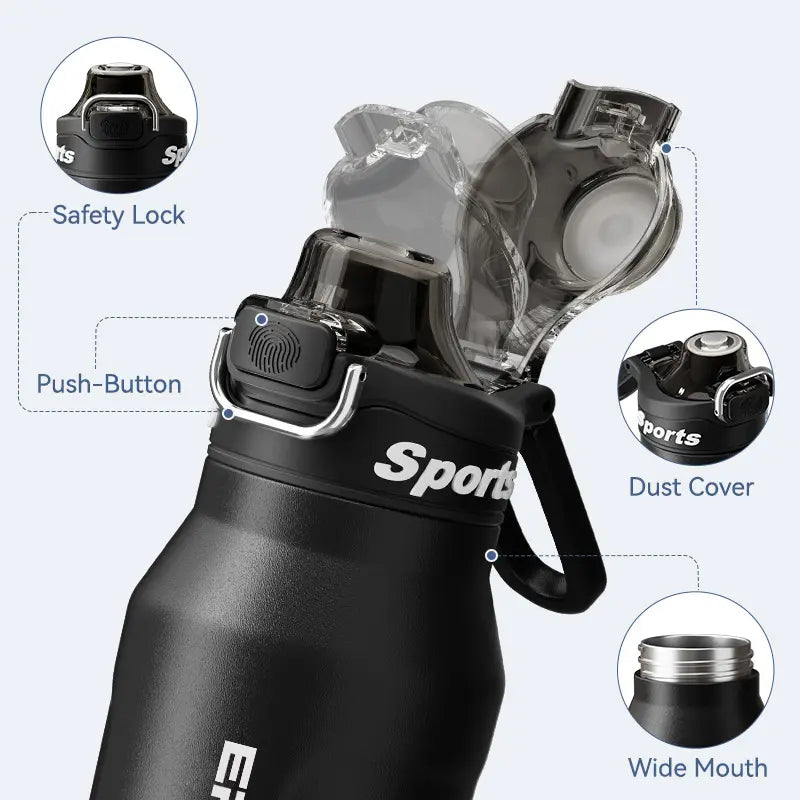 32/50Oz Vacuum Insulated Water Tumbler Bottle, Sturdy Beverage, Stylish,Portable & Leak-Proof, 2-In-1 Straw Lid, 12H Hot & 24H Cold, Stainless Steel Sports Drinkware for Gym, Office & Outdoor Enthusiasts