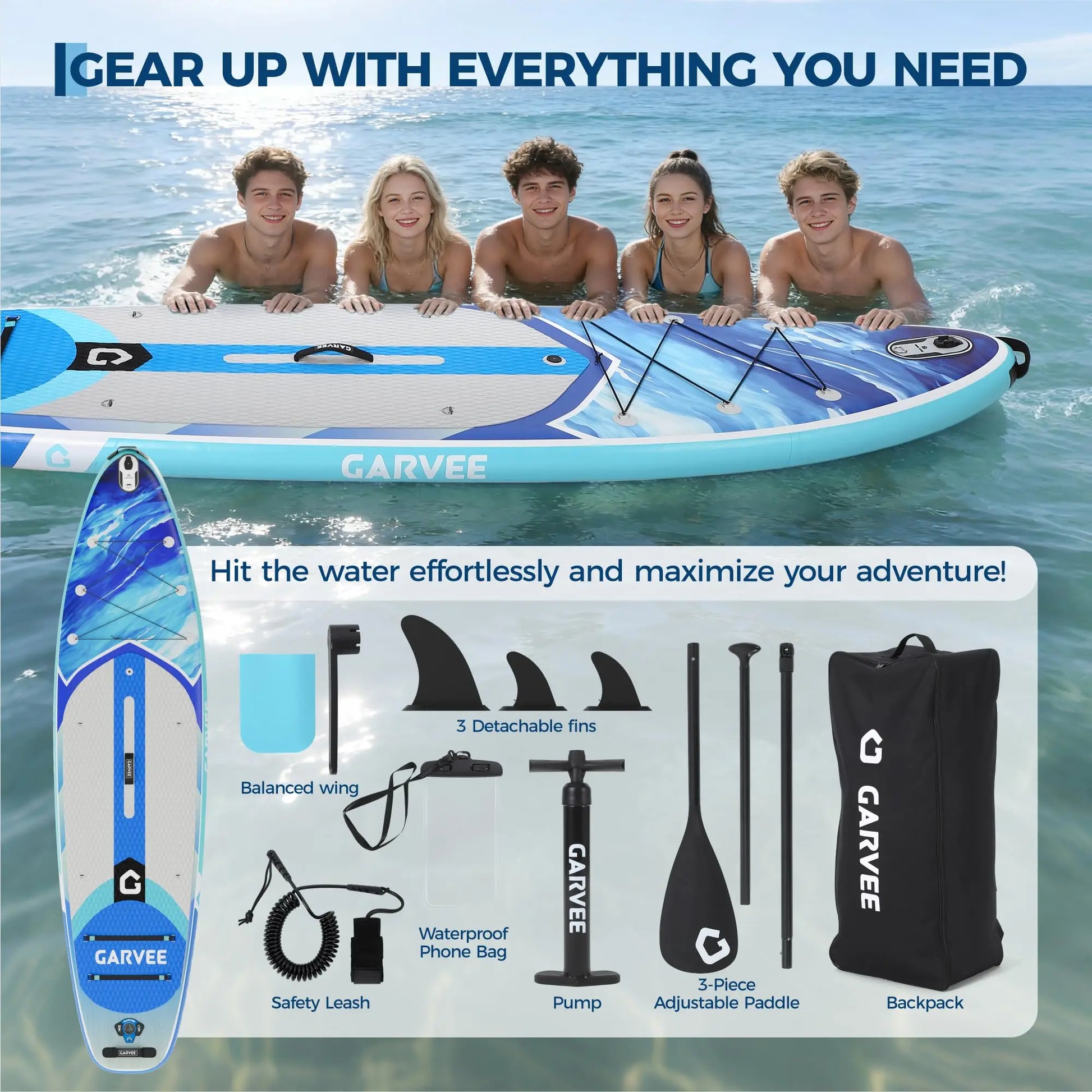 Extra Wide Inflatable Stand-Up Paddleboarding Paddle Board - 10'6" X 32" X 6" - Non-Slip Stable Deck - 450 Lbs Capacity - Deluxe Paddleboarding Accessories, Backpack, Paddle, Air Pump, Camera Mount - Ideal for Yoga, Fishing, Surfing, Beginners