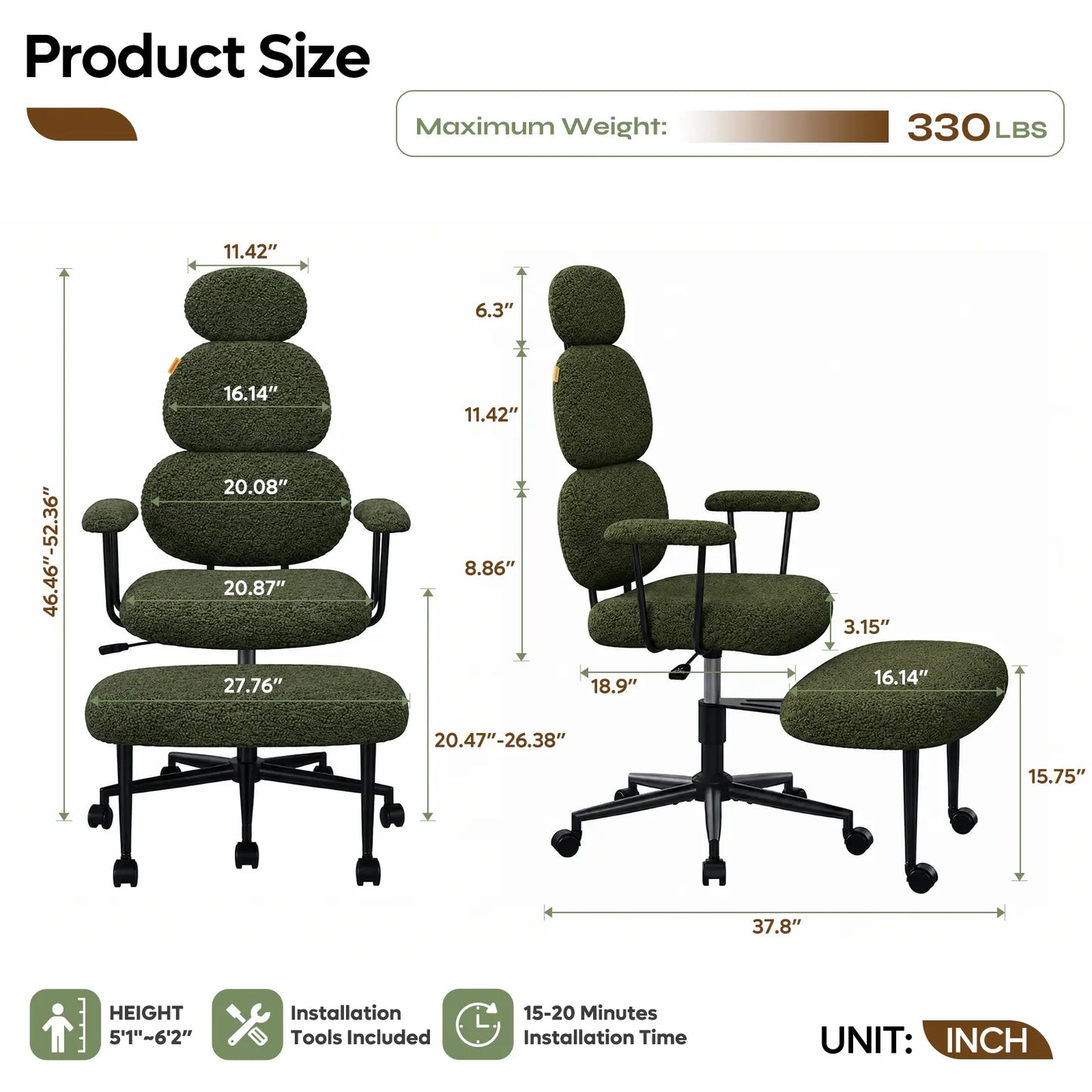 Pinmoco Modern High-Back Ergonomic Office Criss Cross Chair - with Armrests, Dual-Layer Soft Fabric Seat, 360° Swivel, Adjustable Seat Height, for ADHD & Stress Relief, Self-Assembly Required, Ergonomic Office Chair