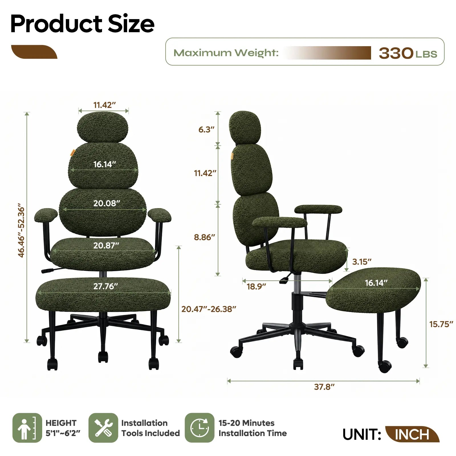 Pinmoco Modern High-Back Ergonomic Office Criss Cross Chair - with Armrests, Dual-Layer Soft Fabric Seat, 360° Swivel, Adjustable Seat Height, for ADHD & Stress Relief, Self-Assembly Required, Ergonomic Office Chair