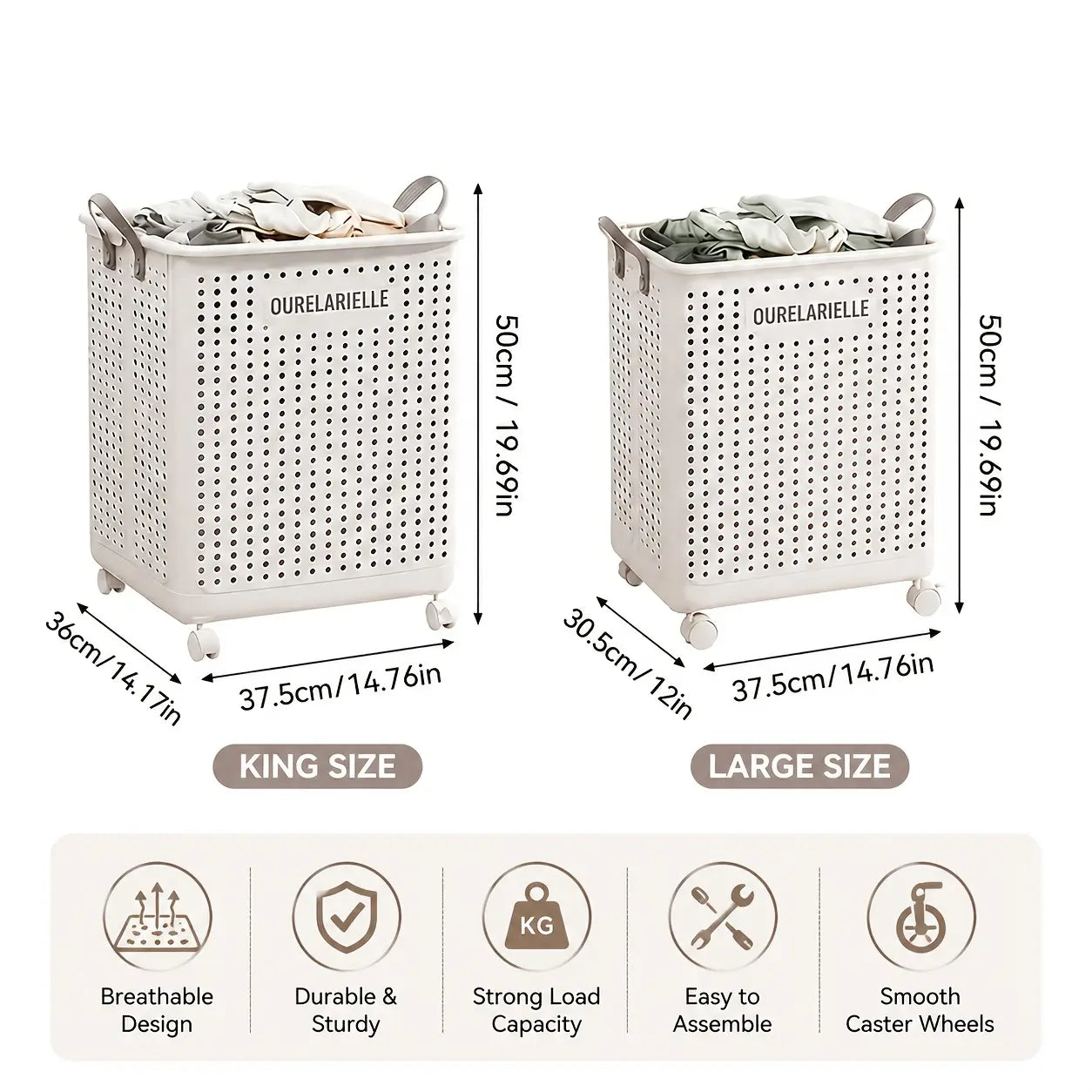 Foldable Laundry Basket with Wheels, Portable Rolling Laundry Hamper with Handles, Breathable Clothes Storage Basket for Bedroom, Bathroom, Laundry Room, Balcony, Closet, Make Home Storage Easier, Laundry Baskets