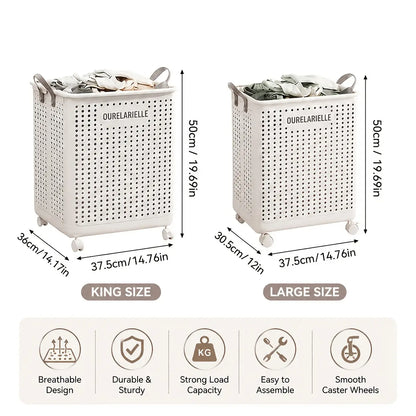 Foldable Laundry Basket with Wheels, Portable Rolling Laundry Hamper with Handles, Breathable Clothes Storage Basket for Bedroom, Bathroom, Laundry Room, Balcony, Closet, Make Home Storage Easier, Laundry Baskets