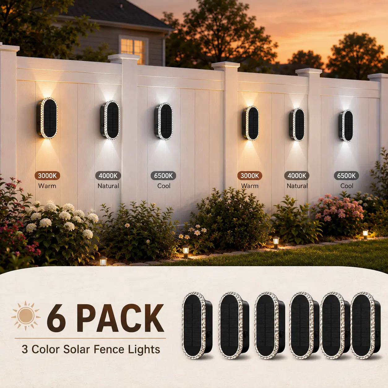 DERAYSION Solar Wall Lights Outdoor up down Dual-Lens, 2/4/6/10 Pack, Warm White + 7 Fixed RGB Colors & Cycle Mode, IP65 Waterproof Solar Fence Lights for Patio Garden Yard