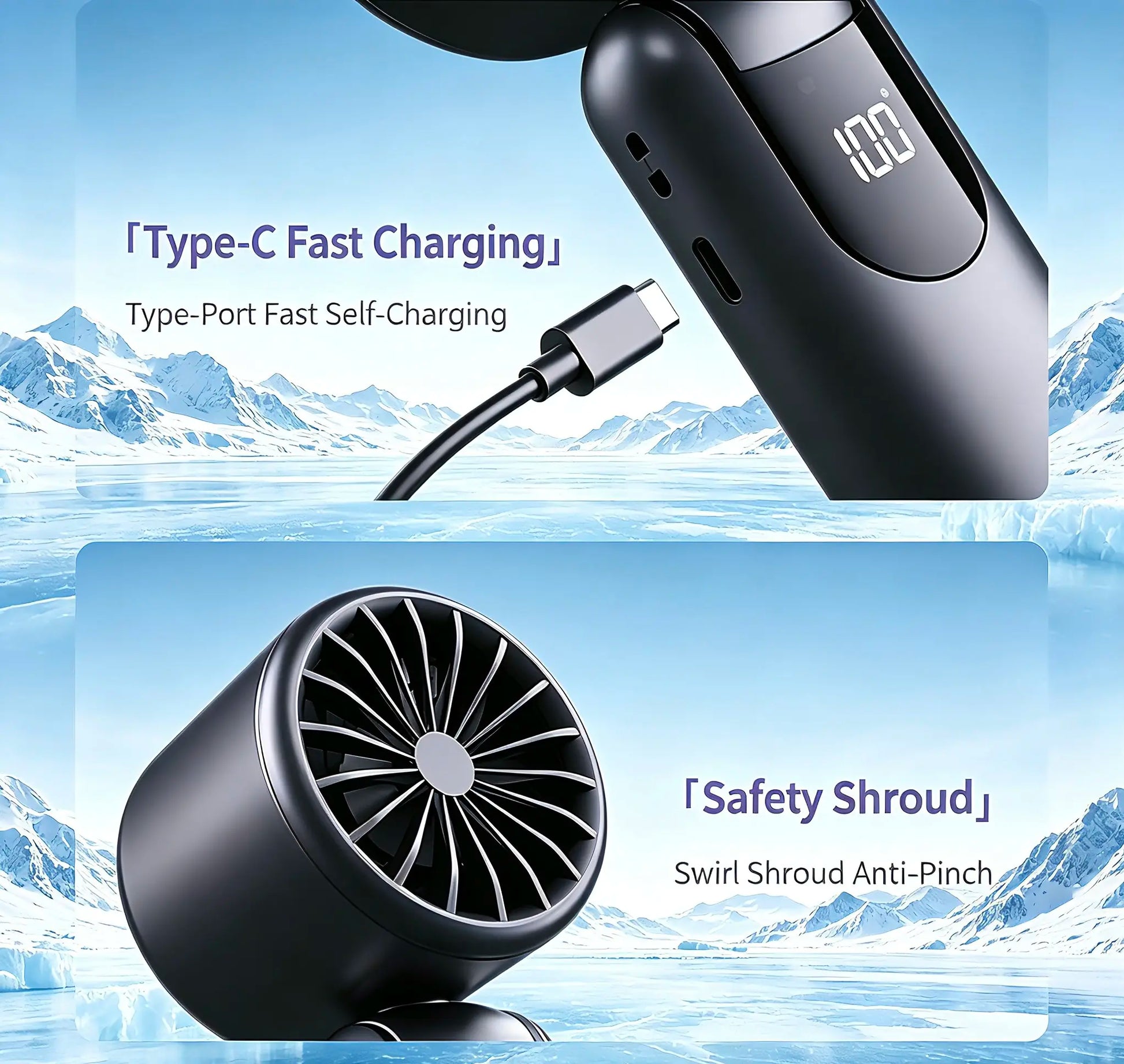 4-In-1 Portable Handheld Turbo Fan, 21,000 RPM Powerful Airflow, 12H Runtime, Digital Display, 120° Foldable Personal Mini Desk Fan for Travel, Home, and Office Summerwins
