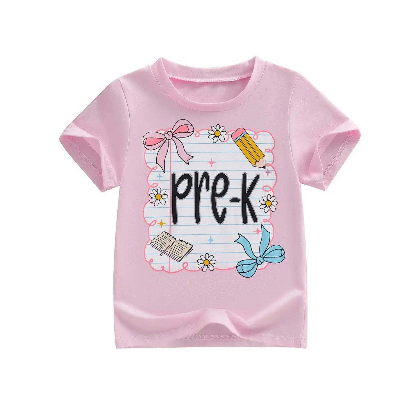 Toddler Baby Little Girl Back to School T Shirts Short Sleeve Grade Print Casual Summer Tops 4-11 Years