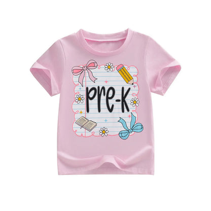 Toddler Baby Little Girl Back to School T Shirts Short Sleeve Grade Print Casual Summer Tops 4-11 Years