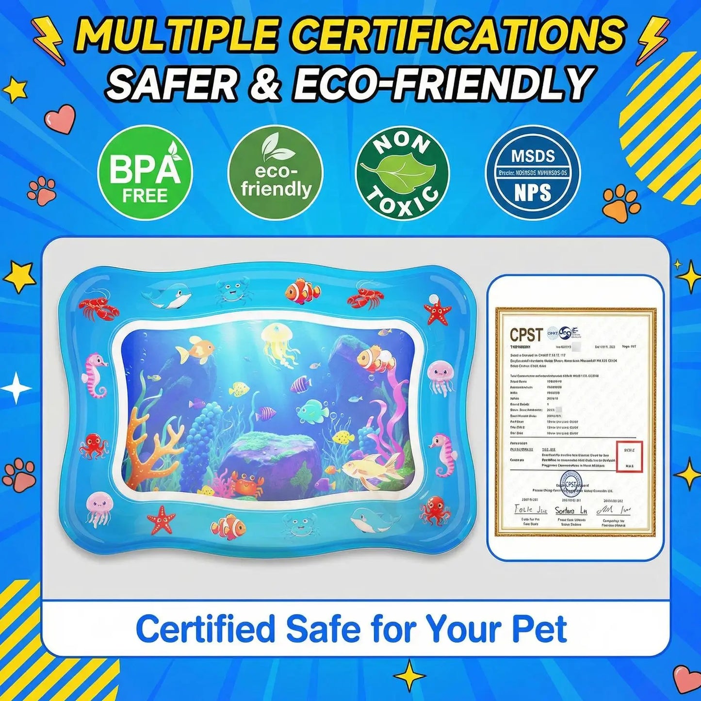 Catpick Cat Water Mat - Upgraded 0.7Mm Thick PVC Interactive Cooling & Heating Bed with Floating Fish, Anti-Scratch Leak-Proof Foldable Water Sensor Play Mat for Cats (17X25In) Dog Accessories Puppy Winter Warm Pet Washable Couch Indoor Cama Para Zon Pad