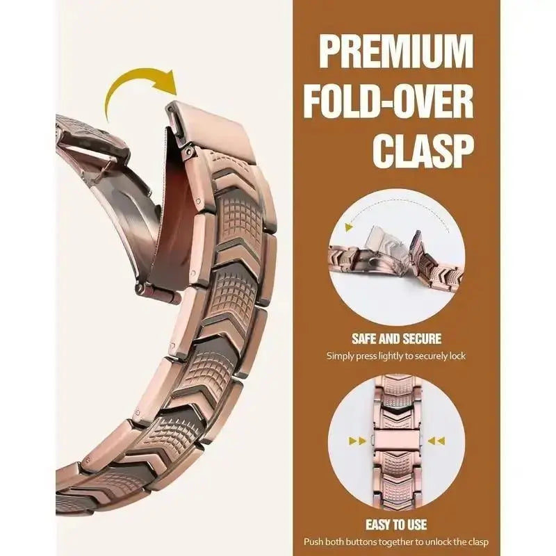 A Red Copper Magnetic Energy Bracelet with Magnets, Featuring Functions of Relieving Fatigue, Promoting Blood Circulation and Alleviating Joint Discomfort. It Is Suitable as a Gift for Father'S Day or for Giving as a Birthday Present to Elders.