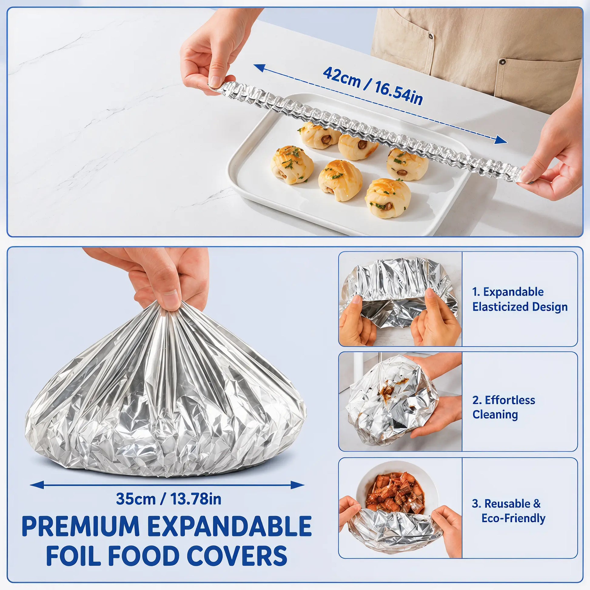 Thickened Aluminum Foil Food Warmer Cover, Reusable Thermal Insulation Cookware Cover for Kitchen Dining Table, Heat-Retaining, Freshness-Preserving, Dustproof, Fits All Bowls, Plates & Containers