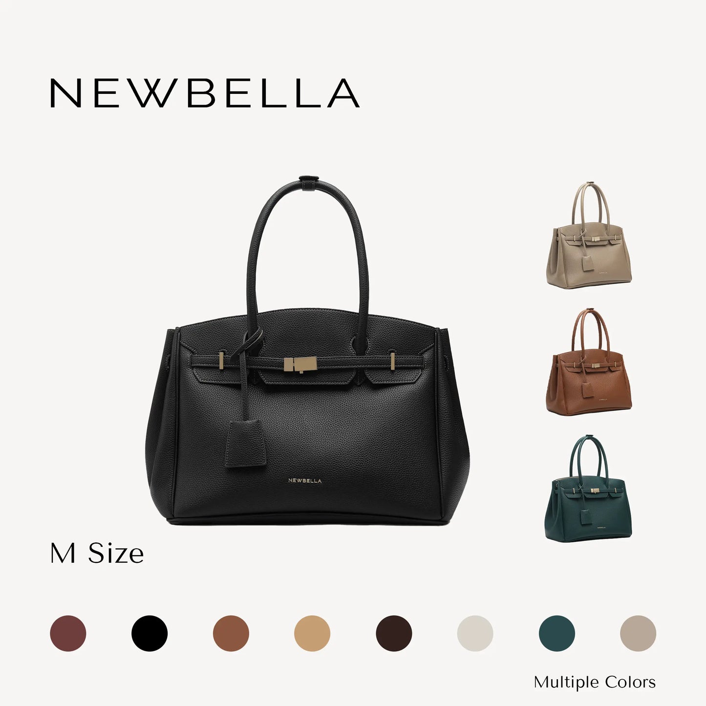 NEWBELLA Miranda M Size Top Handle Tote Bag- 13-Inch Laptop Work Bag with Organizer, Adjustable Crossbody Strap, Convertible Vegan Leather Handbag for Office, Travel and Everyday Use