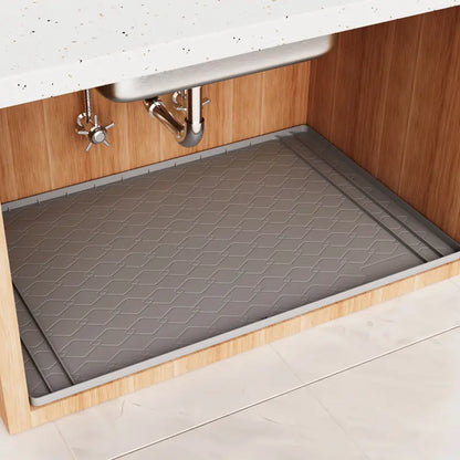 Trimmable Silicone under Sink Mat for Kitchen Organization, Waterproof Cabinet Protector & Shelf Liner, Cut-To-Fit Drain Drip Tray (Fits 34"X22" & Smaller) Non Slip Mat Non Skid Mats