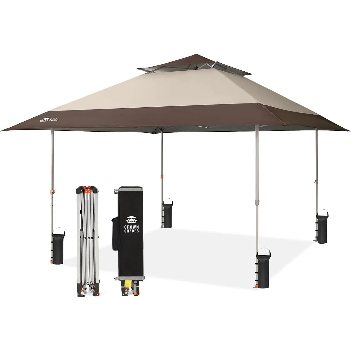 CROWN SHADES 13X13 Pop up Canopy, Outdoor Canopy Tent, Gazebo for Backyard & Patio Furniture, Foldable Sun Shade, Beige&Coffee