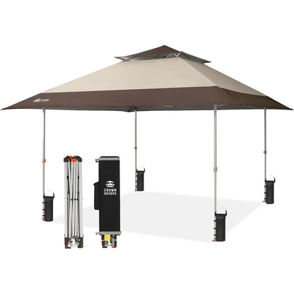 CROWN SHADES 13X13 Pop up Canopy, Outdoor Canopy Tent, Gazebo for Backyard & Patio Furniture, Foldable Sun Shade, Beige&Coffee