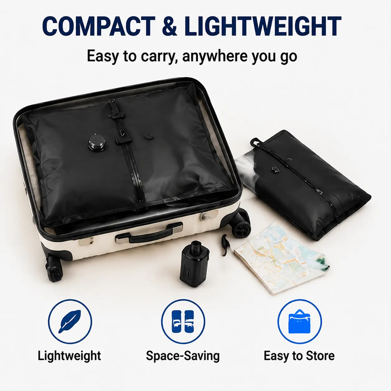 Travel Vacuum Storage Bag Lightweight Pouch with Portable Electric Pump, Space Saver Compression Bag for Clothes, Suitcase Organizer for Vacation Packing Graduation Gift
