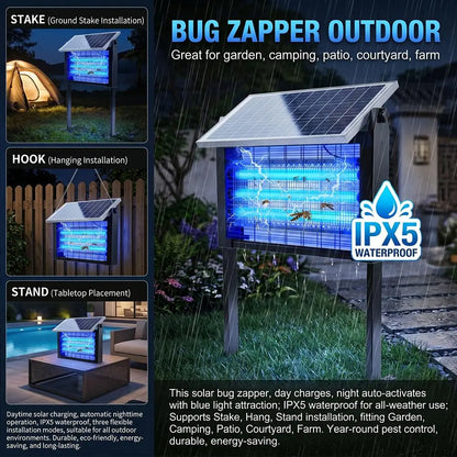 【Summerfinds】2Pack Outdoor 20W High-Power Rechargeable Electronic Mosquito Zapper Light, Waterproof Insect Killer with 3 Tubes, Dual Charging, 6000Mah Battery, for Summer Outdoor Fun,Summerwins