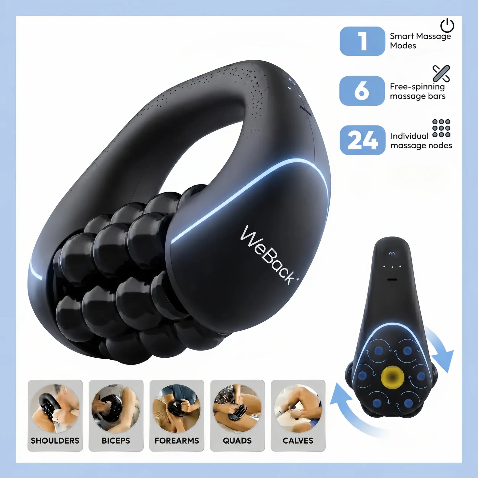 Summerwins Handheld Electric Rolling Massager, 3-Speed Rotating Full-Body Massage Tool for Neck, Back, Shoulders, Arms and Legs, Relaxation Gift, Party Gift and Home Use