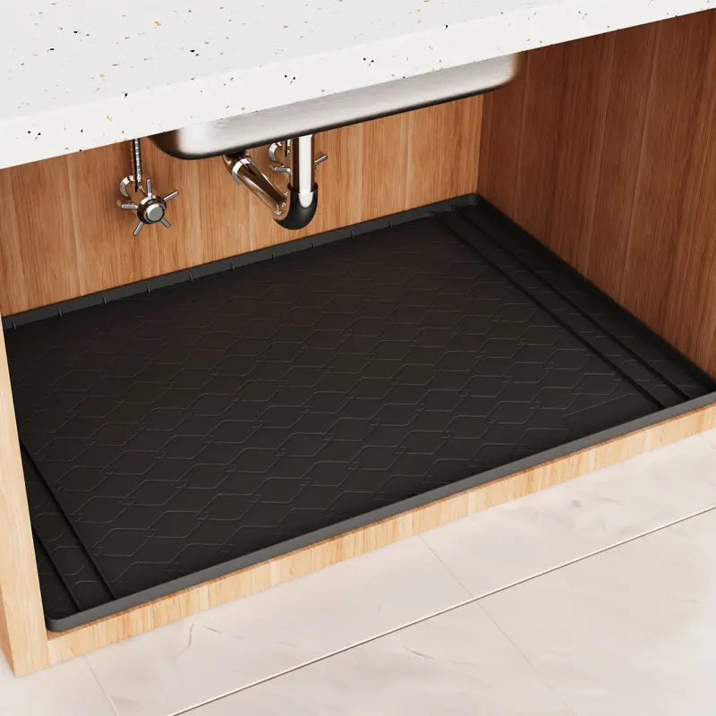 Trimmable Silicone under Sink Mat for Kitchen Organization, Waterproof Cabinet Protector & Shelf Liner, Cut-To-Fit Drain Drip Tray (Fits 34"X22" & Smaller) Non Slip Mat Non Skid Mats
