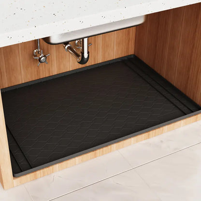 Trimmable Silicone under Sink Mat for Kitchen Organization, Waterproof Cabinet Protector & Shelf Liner, Cut-To-Fit Drain Drip Tray (Fits 34"X22" & Smaller) Non Slip Mat Non Skid Mats
