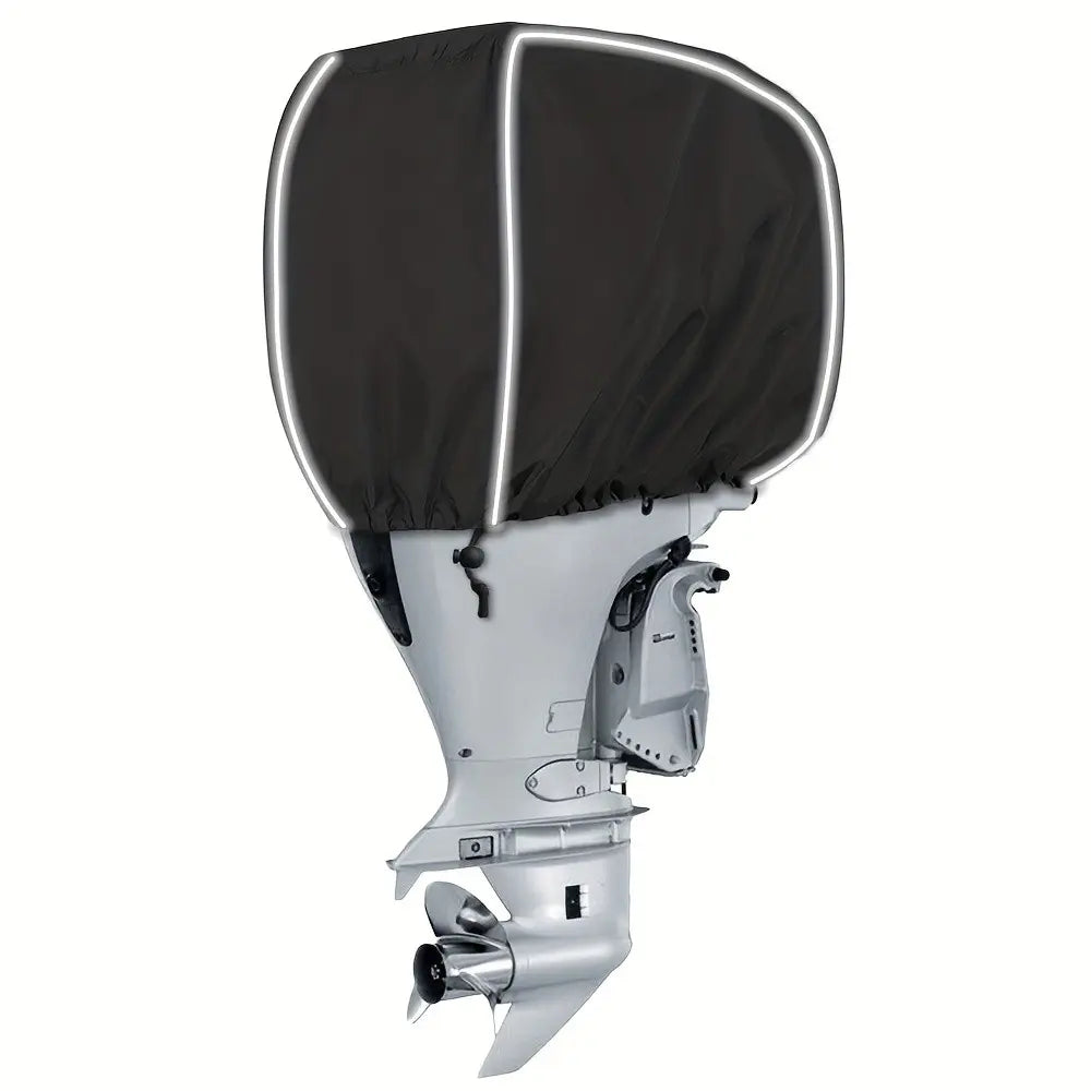 Outboard Engine Cover Half-Enclosed Boat Engine Hood with Reflective Strips, Adjustable 600D Material Waterproof Windproof Tear-Resistant Boating Accessories