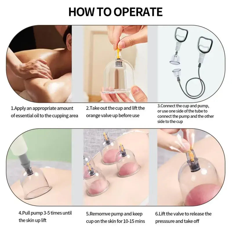 Cupping Set, 6 Cups Cupping Kit for Massage Therapy, Chinese Cupping Therapy Set with Magnetics, Professional Vacuum Cupping Set for Cellulite Reduction Muscle Pain Relief with Manual Pump