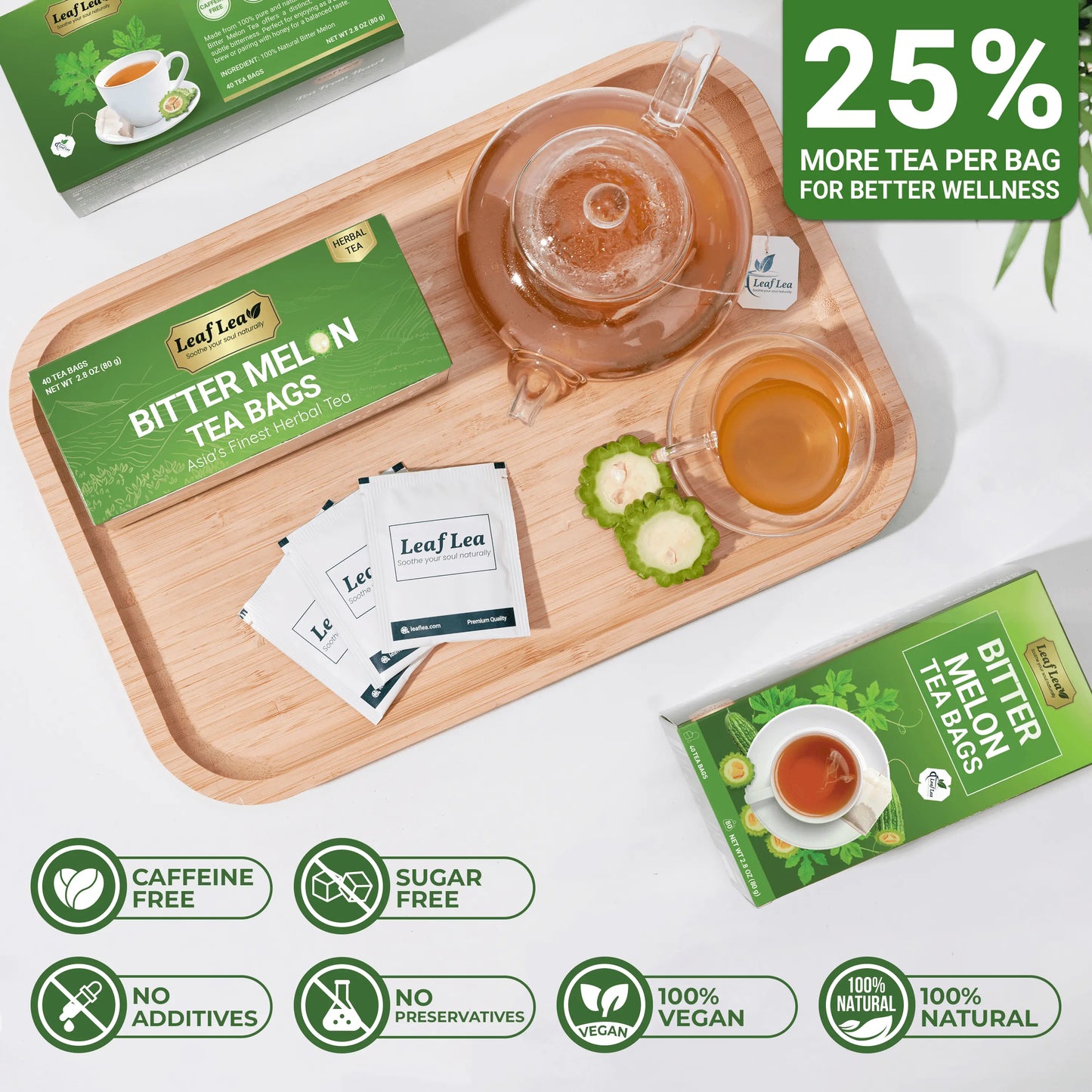 Leaflea Natural Bitter Melon Tea Bags, Cundeamor Herbal Tea Bags – Melon Amargo Gohyah Fruit Tea, Wellness & Digestion Support, Caffeine-Free, Non-Gmo, Sugar-Free, Vegan