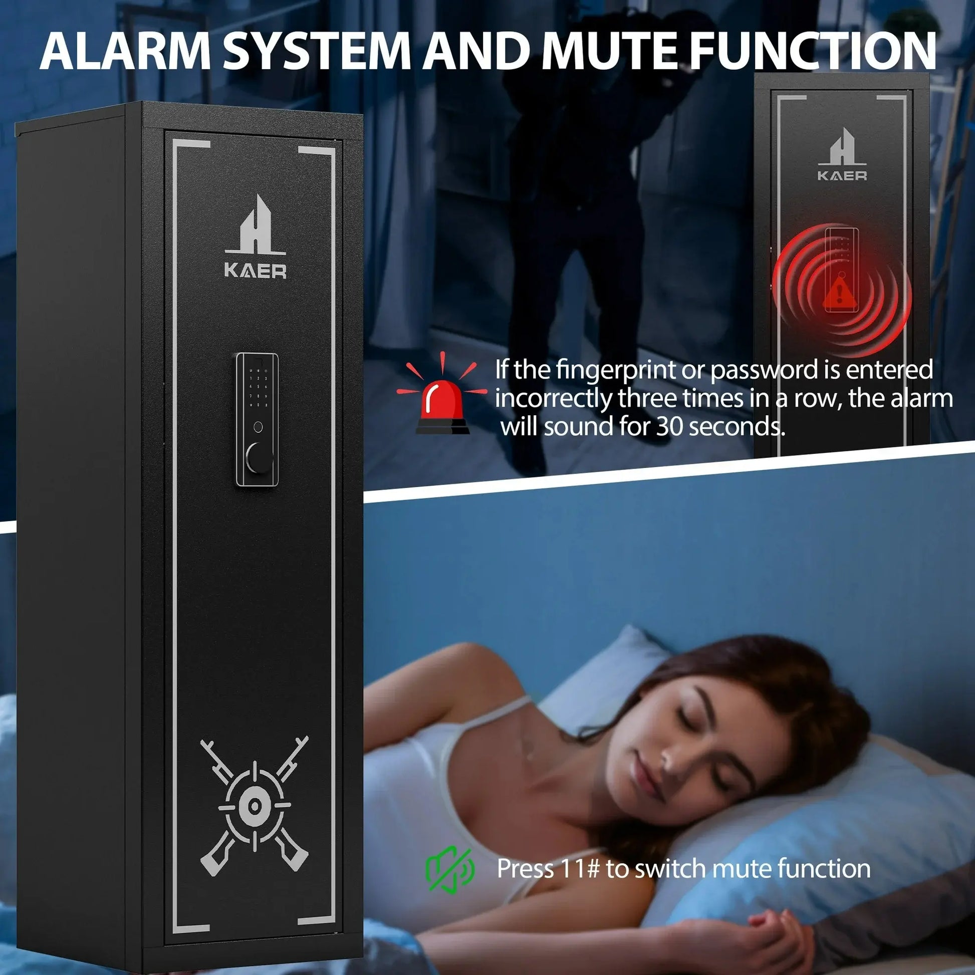 KAER 14-15 Gun Safe for Rifles & Pistols, Quick Access Biometric Fingerprint Lock, Large 57" Unassembled Rifle Safe with Adjustable Racks & Pistol Storage, Heavy Duty Home Defense & Child Safety Cabinet, anti Theft Safes, Security Safe Box