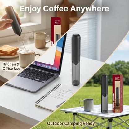 This Rechargeable USB Milk Frother Is a Handheld Electric Milk Frother with a Stirrer. It Can Stir and Froth Beverages Such as Coffee, Latte, Matcha, and Hot Chocolate.