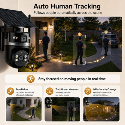 4G LTE Cellular Solar Security Camera, Dual Lens 2K HD Video, No Wifi Needed, Motion Activated, Color Night Vision, 4G Data Card Included, Outdoor CCTV for Remote Areas, Solar Powered with Easy Setup