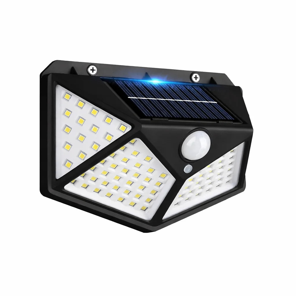 Solar Powered 100 LED Motion Sensor Wall Light, Waterproof Outdoor Security Lamp for Garden, Fence, Yard, Pathway Decoration