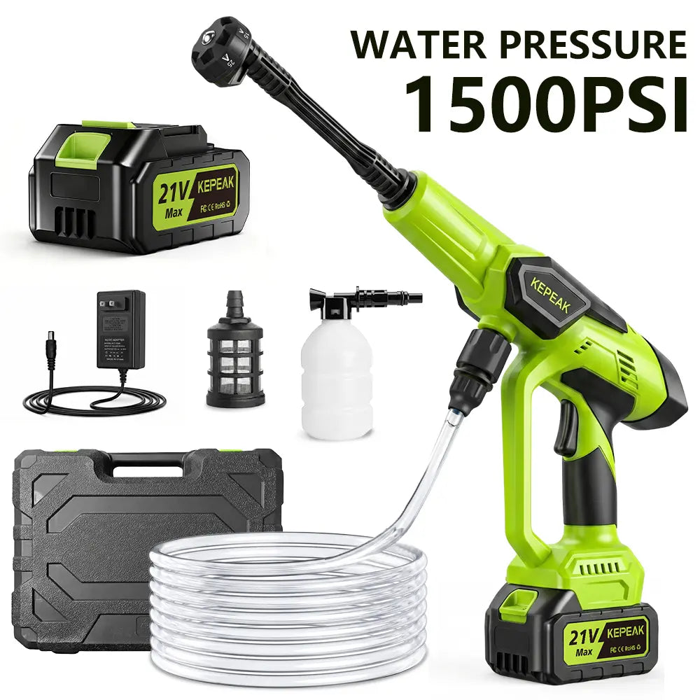 【Dealsforyou】Kepeak 1500PSI Cordless Pressure Washer, 21V Portable Electric Power Washer with 200W Motor, 13000Mah Battery, 6-In-1 Nozzle, Foam Cannon & 5M Hose, High-Pressure Cleaning Gun for Car,For Valentine’S Day Gift Summervibes
