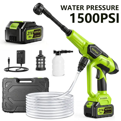 【Dealsforyou】Kepeak 1500PSI Cordless Pressure Washer, 21V Portable Electric Power Washer with 200W Motor, 13000Mah Battery, 6-In-1 Nozzle, Foam Cannon & 5M Hose, High-Pressure Cleaning Gun for Car,For Valentine’S Day Gift Summervibes