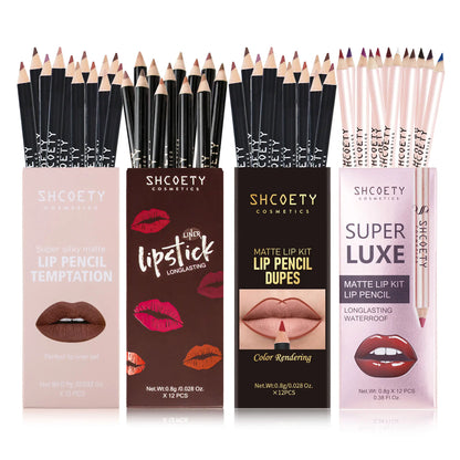 48 Color Matte Lip Liner Set Lip Pencil Cosmetic, Waterproof Long-Lasting Easy Application Smooth Thick Lips, Define Sexy Unique Lips, Full Lips Coffee Color