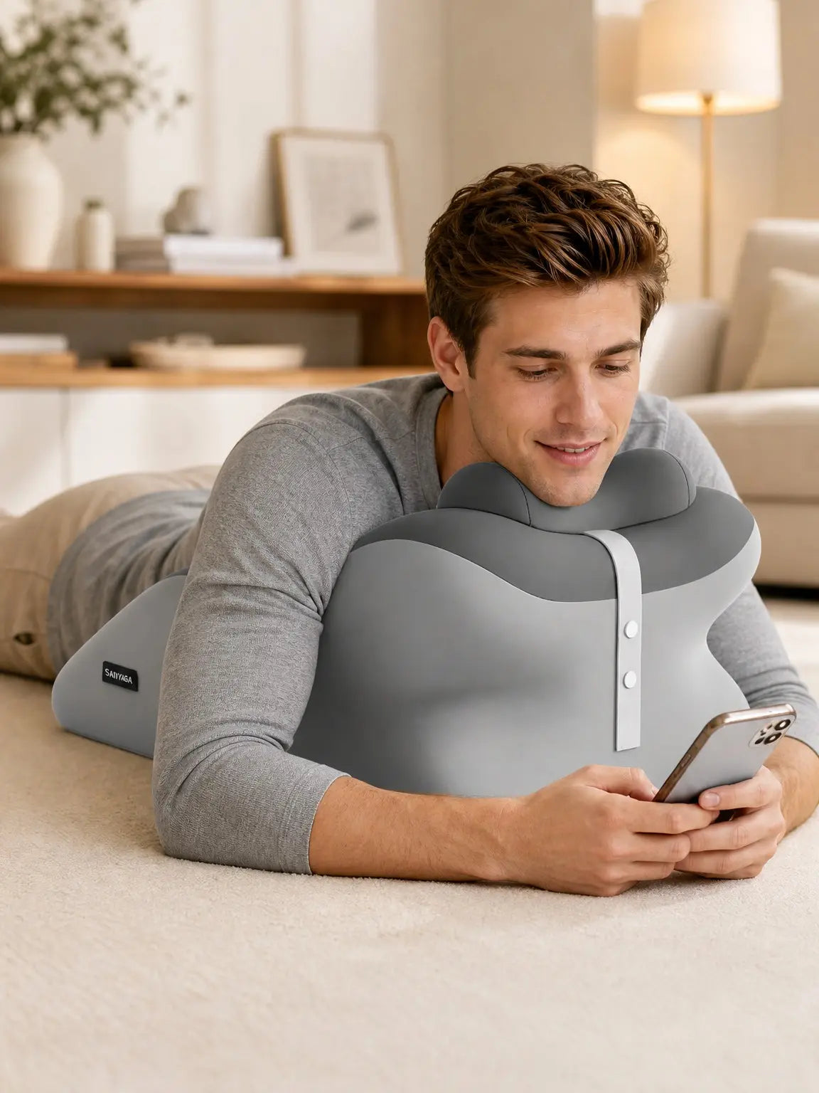 Ergonomic Cooling Fabric Reading Pillow - Premium Memory Foam Supportive Head Cushion for Phone Scrolling, Relaxing