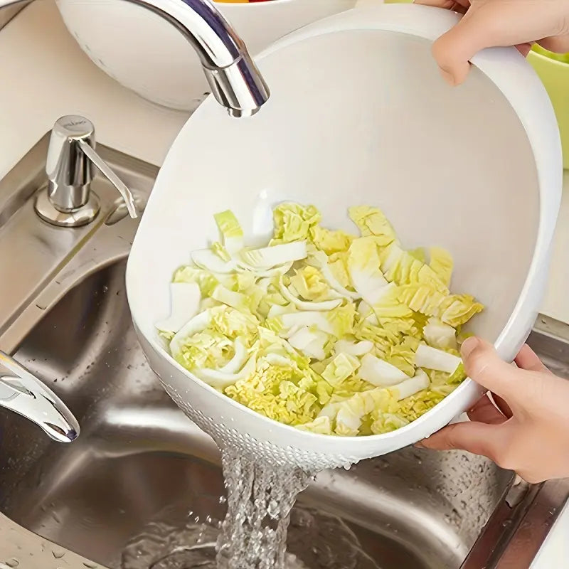 2 Pack White Rice Washing Colander with Handle Creative Plastic Strainer Multifunctional Kitchen Tool Large Capacity Streamlined Design Fast Drainage Storage for Rice Vegetables