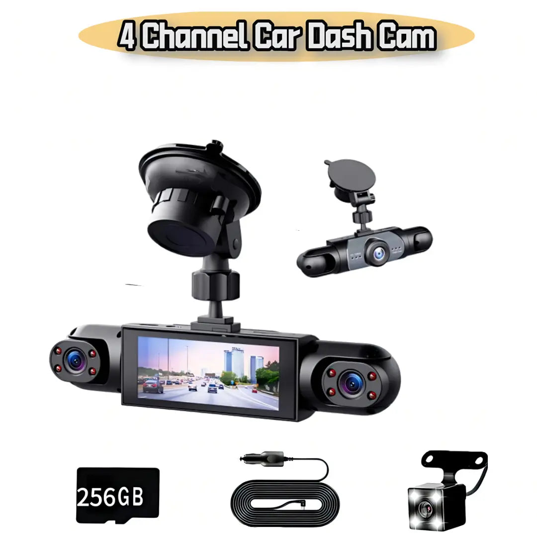 LASATE Car Dash Cam, 1080P Car DVR with Memory Card，3.16 Inch, Plug and Play（No Battery），Car Video Surveillance with Night Vision， Car DVR Hd Screen Front Rear Left and Right Dashcam，Holiday Gift(Not Wireless) Requires Charging to Use