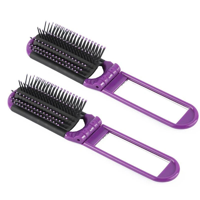 2 in 1 Mini Hair Brush Folding Massage Comb Head Massage Anti-Static Portable Hair Combs Mirror Air Cushion Scalp Massage Comb