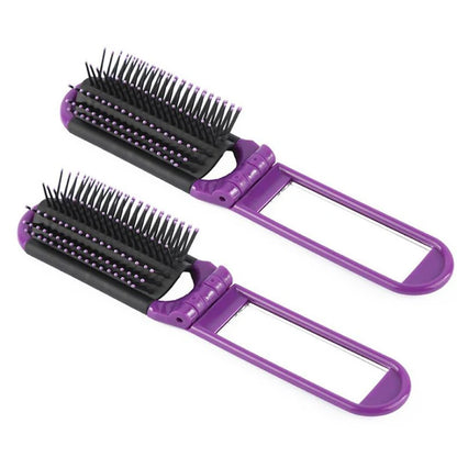 2 in 1 Mini Hair Brush Folding Massage Comb Head Massage Anti-Static Portable Hair Combs Mirror Air Cushion Scalp Massage Comb