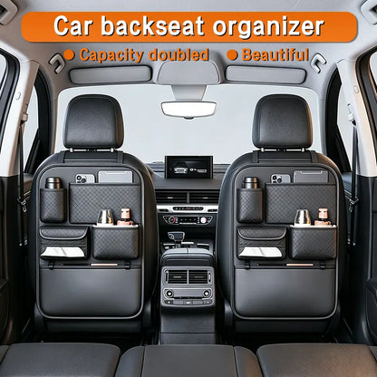 Car Backseat Organizer, Premium PVC Leather Large Capacity Storage Bag with Multi Pockets, Seat Back Protector with Cup Holder & Tissue Box Holder, Universal Car Organizer for SUV Truck Van, Must Have Car Interior Accessory